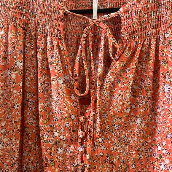 Free people sheer orange floral blouse small - Picture 3 of 5